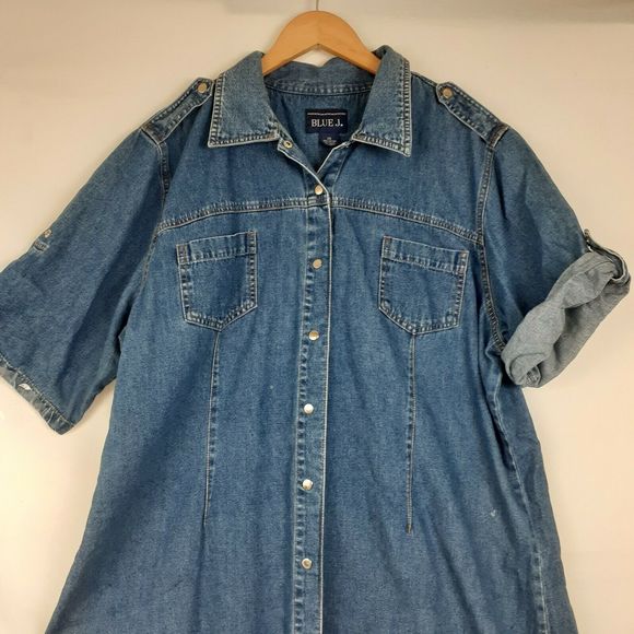 BLUE J. Vtg Button down Shirt Dress Roll Tab Sz 2X - Picture 4 of 10